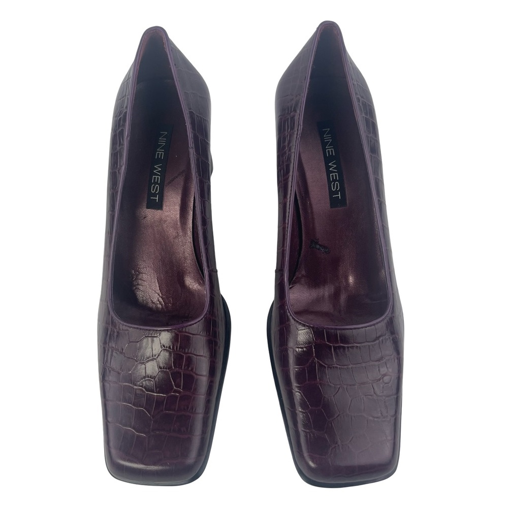 Nine West Women’s Dark Purple Croc-Embossed Leather Heels Y2K Size 7.5